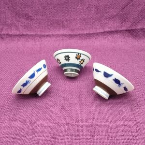 Set of 3 Hand-Painted Japanese Kurawanka Rice Bowls